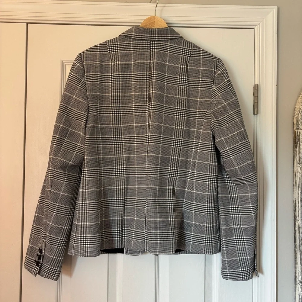 Banana Republic Women's Grey Black White Plaid Cotton Blazer 14 NWT Office Caree - Picture 9 of 10